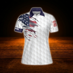 Custom American Flag Bowling Polo Shirts For Women, Custom Patriotic Women Bowling Shirt
