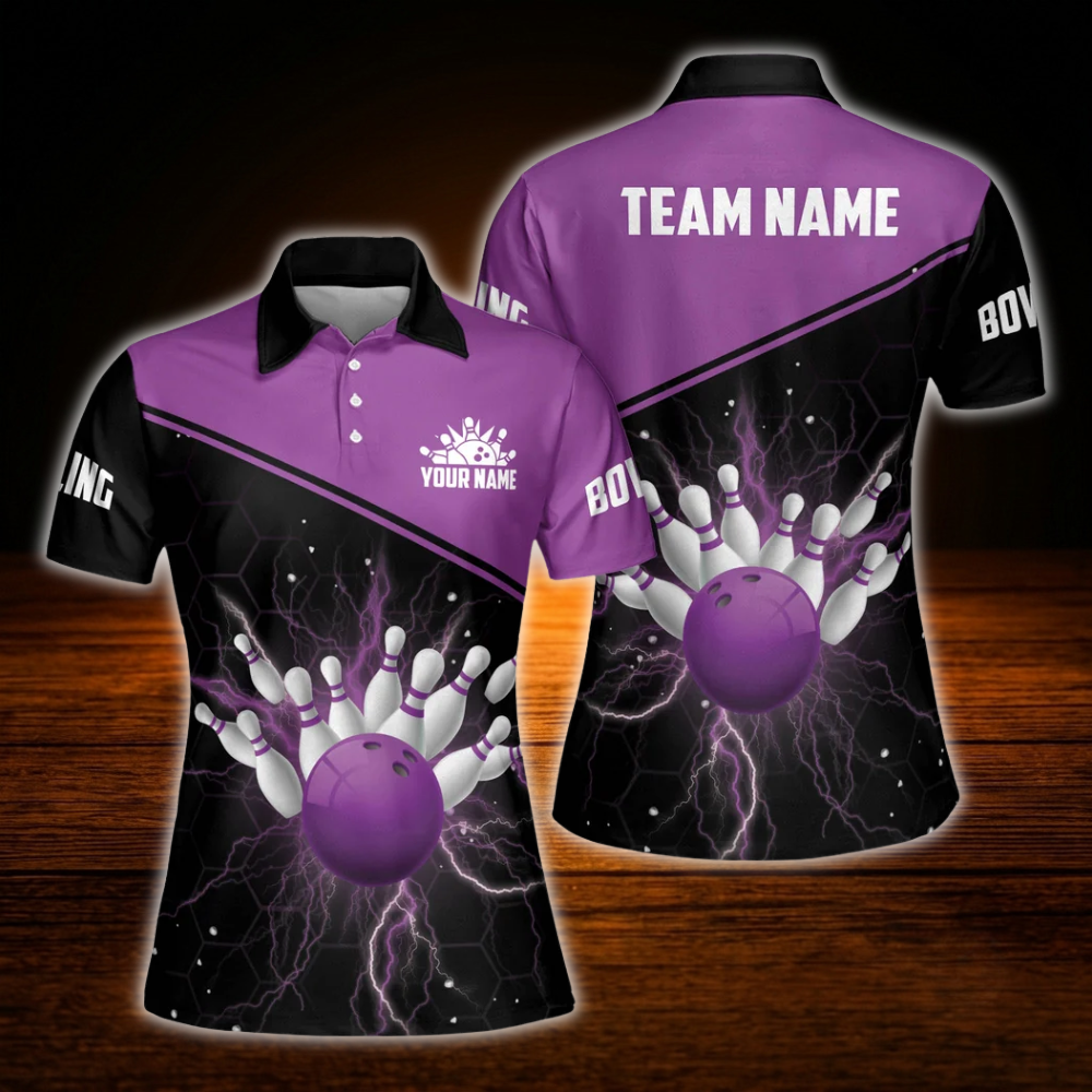 Custom Thunder Red Black Polo Bowling Shirts Women, Custom Thunder Bowling Team Shirts For Women