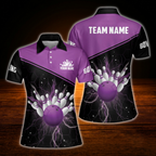 Custom Thunder Red Black Polo Bowling Shirts Women, Custom Thunder Bowling Team Shirts For Women