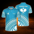 Custom Tribal Pickleball Polo Shirt Blue And White, Custom Tribal Pickleball Team Shirt