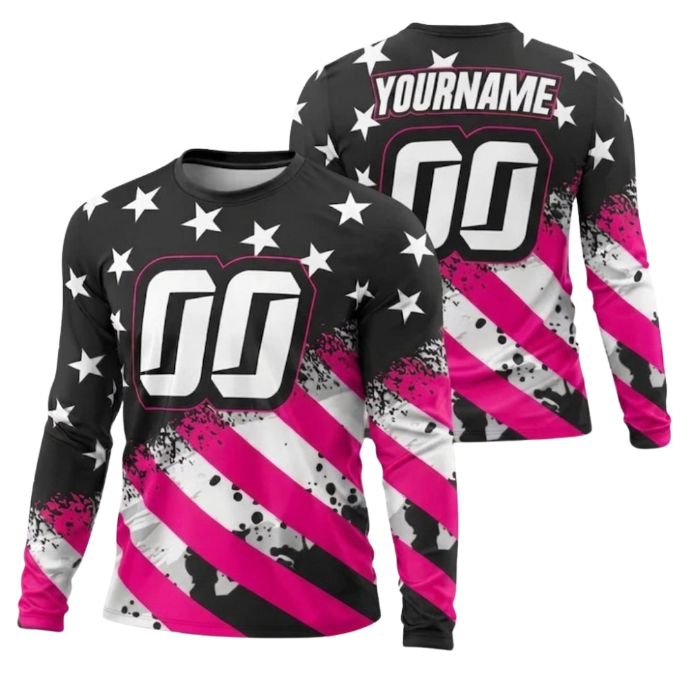 Custom American Flag Dirt Bike Long Sleeve Jersey Mens, Custom Patriotic Motocross Dirt Bike Shirts ME0021