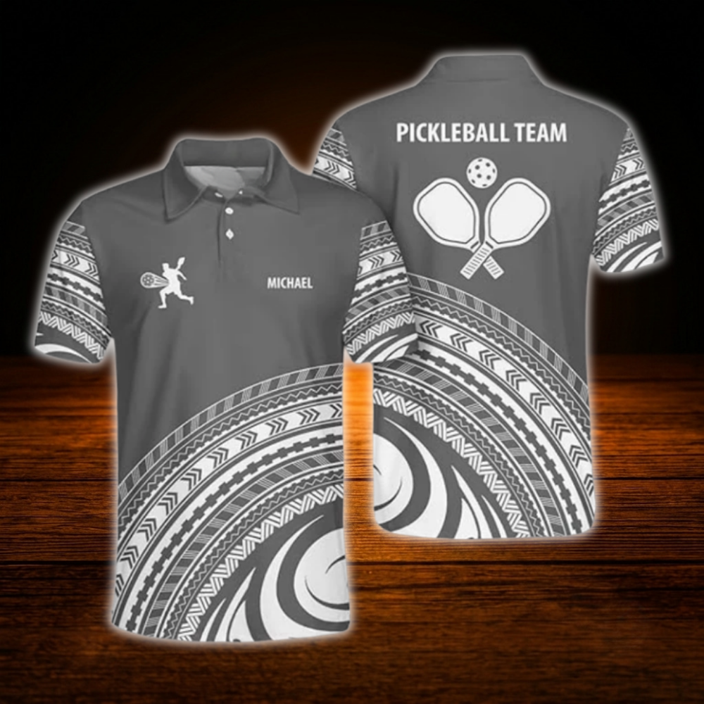 Custom Tribal Pickleball Polo Shirt Blue And White, Custom Tribal Pickleball Team Shirt