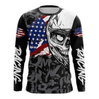 Custom Skull Motocross Long Sleeve Jersey For Men, Custom Skull American Flag Dirt Bike Shirts MZ0003