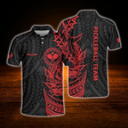 Green Black Custom Tribal Pickleball Men's Polo Shirt, Custom Tribal Pickleball Team Shirt