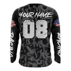Custom Skull Motocross Long Sleeve Jersey For Men, Custom Skull American Flag Dirt Bike Shirts MZ0003
