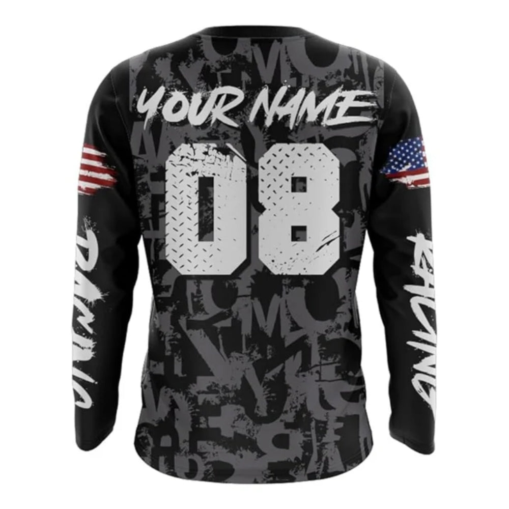 Custom Skull Motocross Long Sleeve Jersey For Men, Custom Skull American Flag Dirt Bike Shirts MZ0003