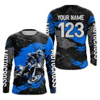 Custom Motocross Racing Black And Blue Long Sleeve Jersey For Men, Custom Dirt Motocross Shirts MZ0004
