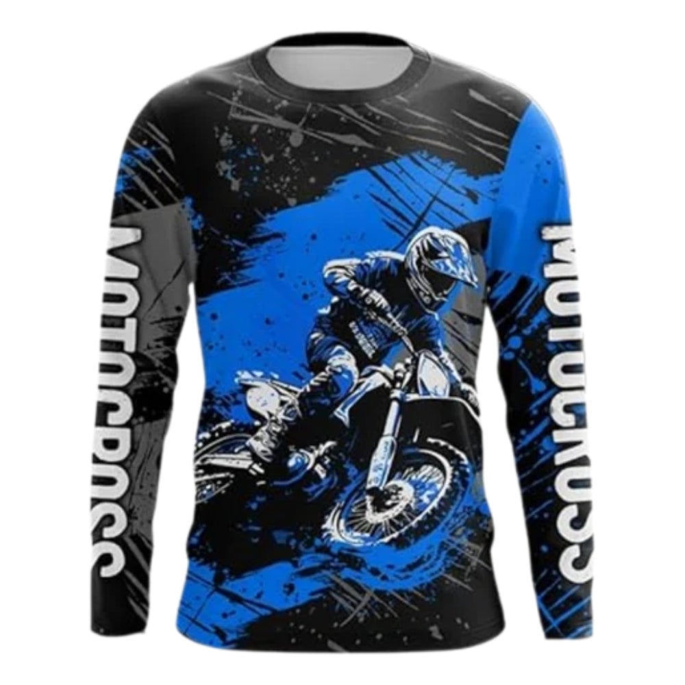 Custom Motocross Racing Black And Blue Long Sleeve Jersey For Men, Custom Dirt Motocross Shirts MZ0004