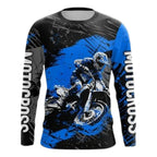 Custom Motocross Racing Black And Blue Long Sleeve Jersey For Men, Custom Dirt Motocross Shirts MZ0004