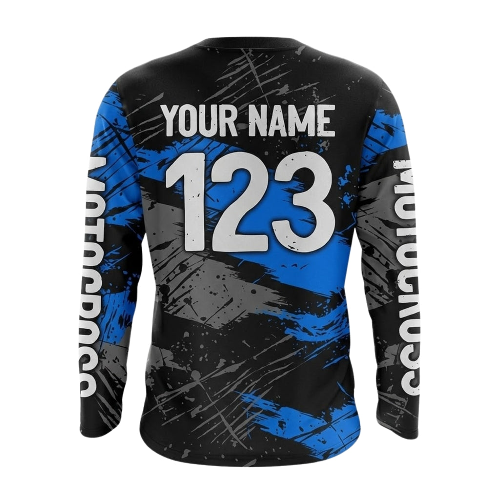 Custom Motocross Racing Black And Blue Long Sleeve Jersey For Men, Custom Dirt Motocross Shirts MZ0004