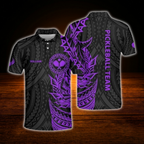 Green Black Custom Tribal Pickleball Men's Polo Shirt, Custom Tribal Pickleball Team Shirt