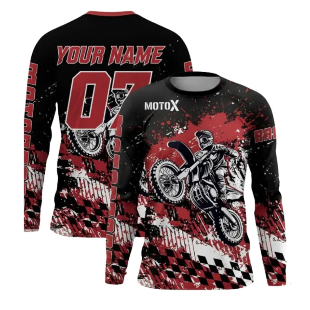 Custom MX Motocross Racing Red Black Long Sleeve Jersey Mens, Custom Motocross Shirts ME0039