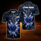Thunder Lightning Custom Purple Black Bowling Men Polo Shirt, Custom Thunder Bowling Team Shirt