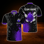 Custom Flame Purple Black Bowling Jersey For Men, Custom Flame Bowling Team Shirt