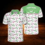 Personalized Golf Pattern Pink And Green Polo Golf Shirts For Men, Custom Golf Shirts