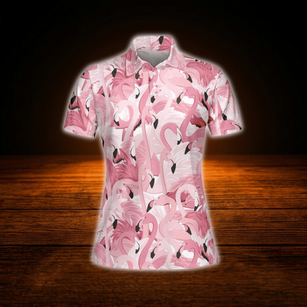 Pink Flamingo Women's Golf Polo Shirt, Flamingo Golf Shirt For Women