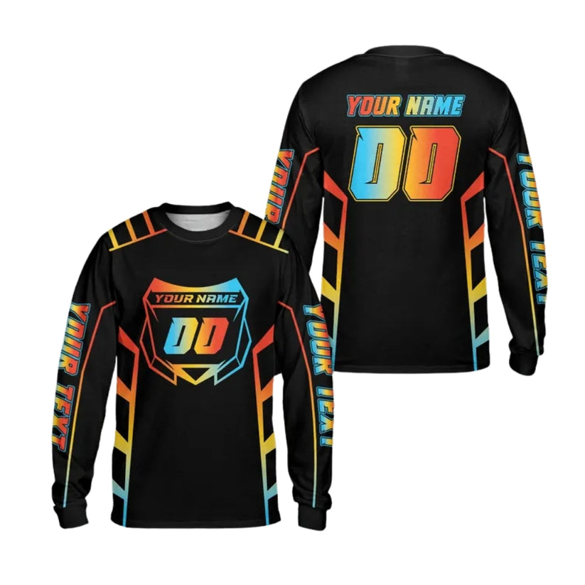 Custom Neon Gradient Dirt Bike Long Sleeve Jersey For Men, Custom Neon Dirt Bike Shirts ME0024