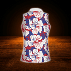 Red White And Blue Hibiscus Sleeveless Golf Shirt For Women, Floral 4th Of July Golf Shirt For Women