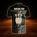 Custom Tribal Black Gold Bowling Polo Shirts For Men, Custom Tribal Bowling Team Shirts