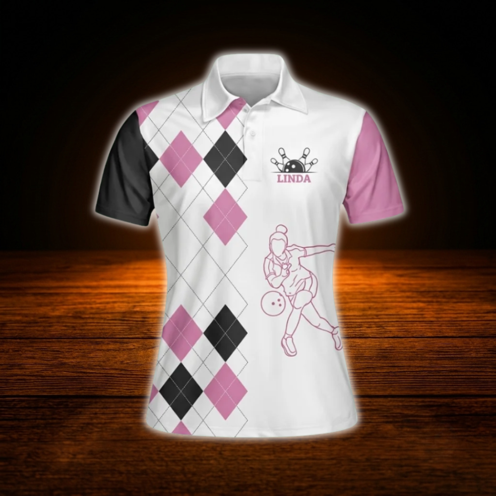 Watch Out This Girl Knows How To Handel Her Balls Custom White Bowling Polo Shirts For Women, Custom Funny Bowling Shirts For Women