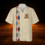 Custom Retro Argyle Men's Beige Bowling Hawaiian Shirt, Custom Retro Bowling Team Shirts