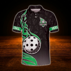 Custom Flaming Ball Pickleball Polo Shirt For Men, Custom Flame Pickleball Team Shirt