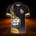 Custom Flaming Ball Pickleball Polo Shirt For Men, Custom Flame Pickleball Team Shirt