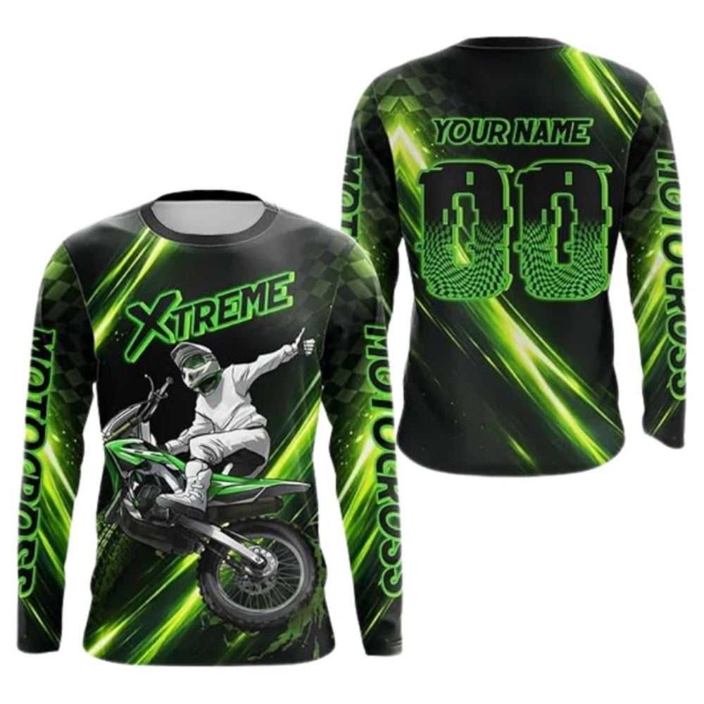 Custom Motocross Racing Neon Green  Long Sleeve Jersey Mens, Custom Dirt Bike Jerseys MZ0086