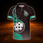 Custom Flaming Ball Pickleball Polo Shirt For Men, Custom Flame Pickleball Team Shirt