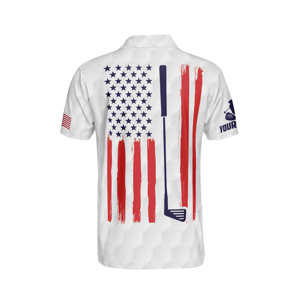 Custom American Flag White Golf Polo Shirt For Men, Custom Patriotic Golf Shirts GE0078
