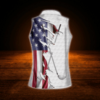 American Flag Ladies Golf Sleeveless Shirts, Patriotic Golf Shirts For Ladies