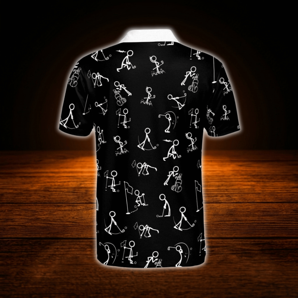 Black Stickfigures Mens Golf Polo Shirts, Funny Golf Shirts