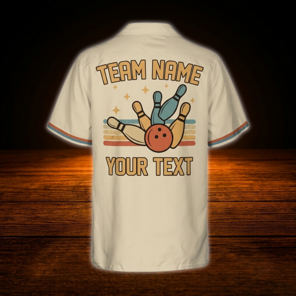 Custom Retro Argyle Men's Beige Bowling Hawaiian Shirt, Custom Retro Bowling Team Shirts