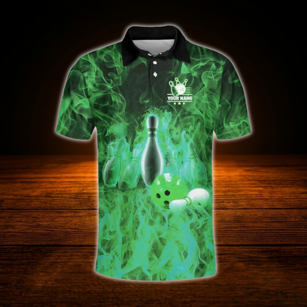 Custom Fire Pins And Ball Bowling Polo Shirt For Men, Custom Flame Bowling Team Shirt
