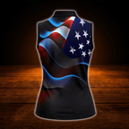 Neon American Flag Women's Sleeveless Golf Shirt, 4th Of July Patriotic Golf Shirt For Ladies