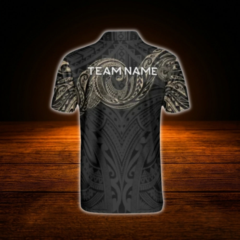Men's Custom Tribal Black Beige Dart Polo Shirt, Custom Tribal Dart Team Shirt