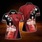 Women's Custom Red Black Bowling Polo Shirt, Custom Women Bowling Shirt