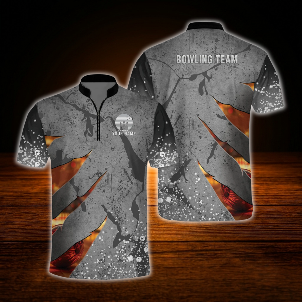 Custom Grey Bowling Team Jersey For Men, Custom Bowling Team Shirt