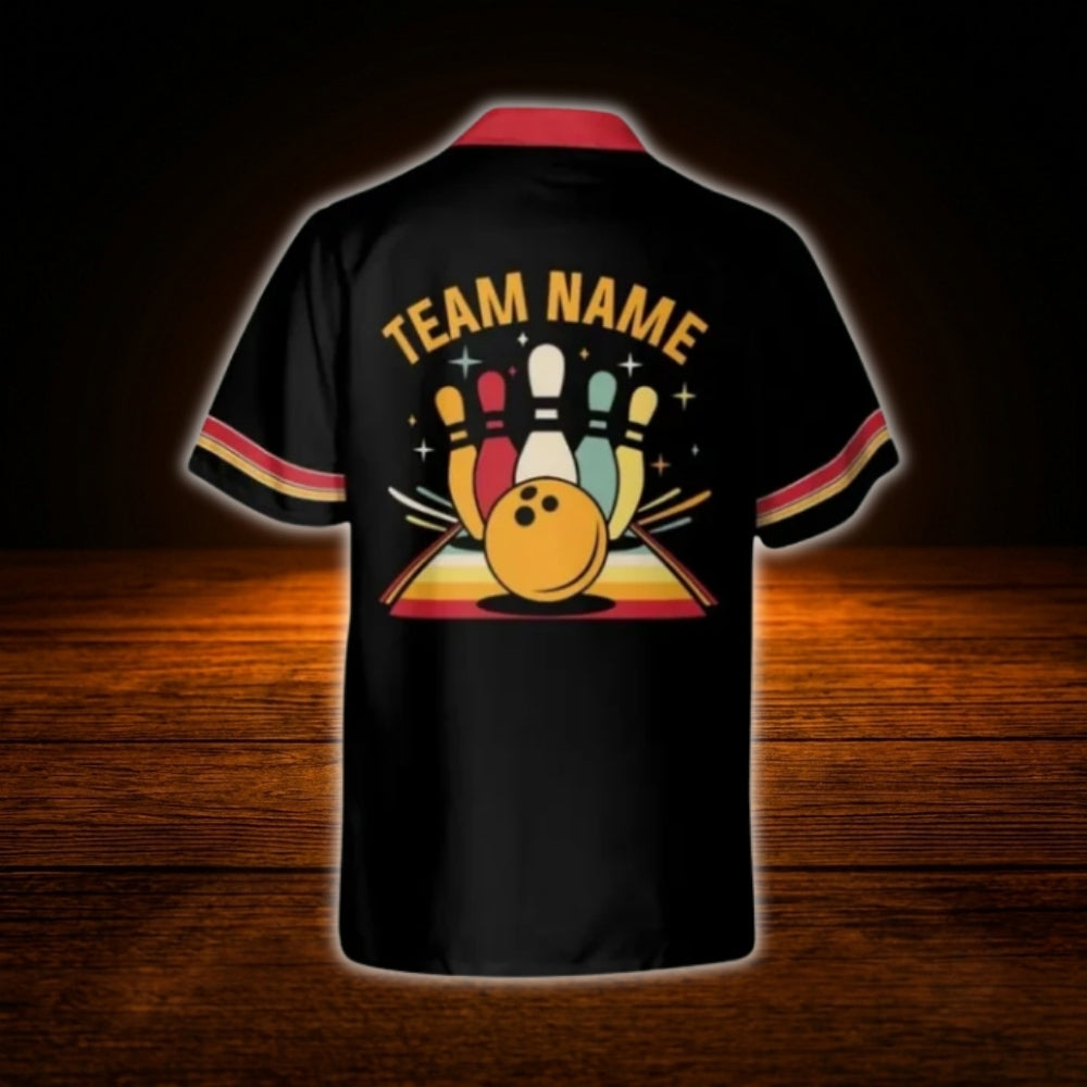 Custom Retro Black Hawaiian Shirt Men Women, Custom Retro Bowling Team Shirt