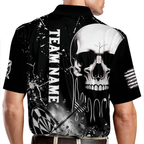 Custom Skull Black And White Mens Dart Polo Shirt, Personalized Skeleton Dart Team Shirt