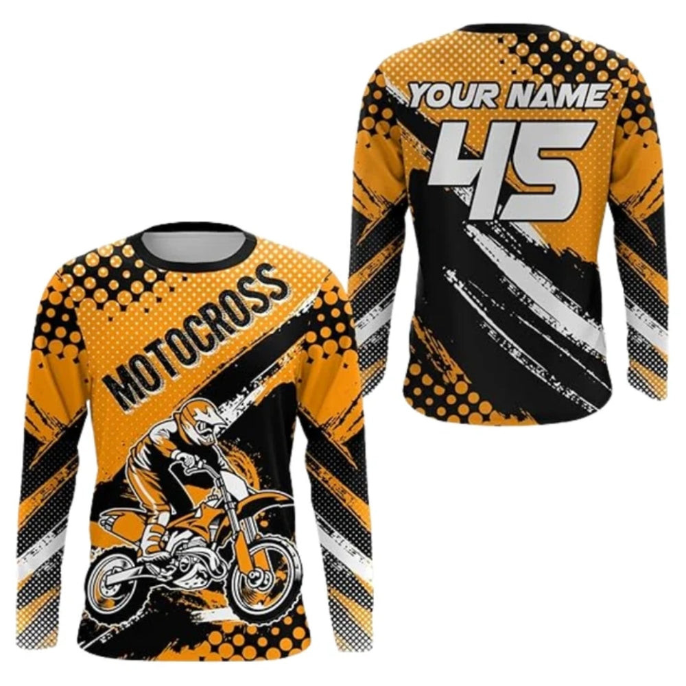Custom Black Orange Motocross Long Sleeve Jersey For Men, Custom Dirt Bike Shirts MZ0087