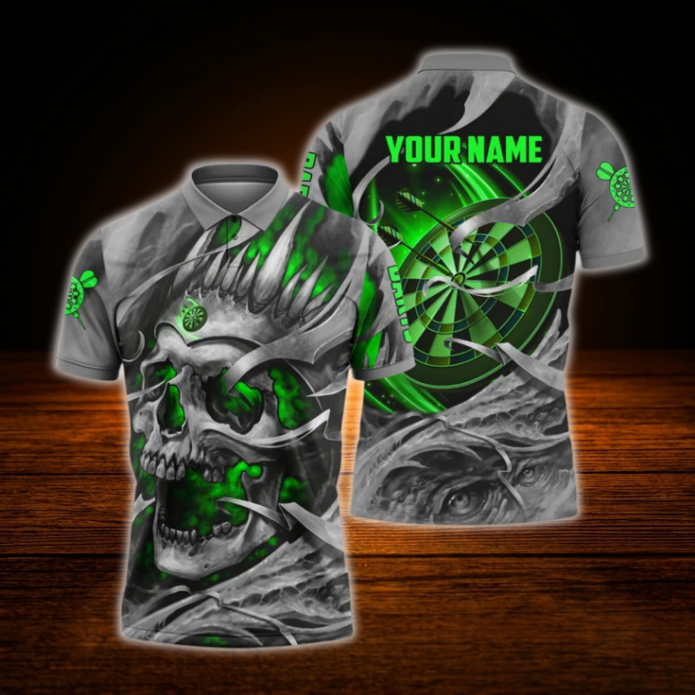 Custom Skeleton Purple Grey Darts Polo Shirt Men, Custom Skull Darts Team Shirt