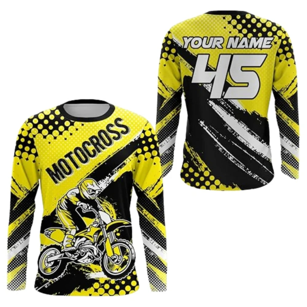 Custom Black Orange Motocross Long Sleeve Jersey For Men, Custom Dirt Bike Shirts MZ0087