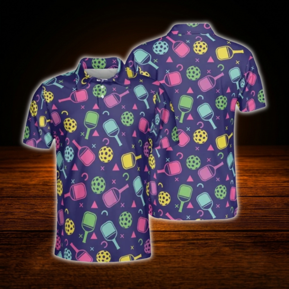 Pickleball Pattern Men's Polo Shirt, Pickleball Player Shirts