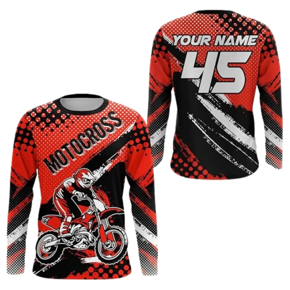 Custom Black Orange Motocross Long Sleeve Jersey For Men, Custom Dirt Bike Shirts MZ0087