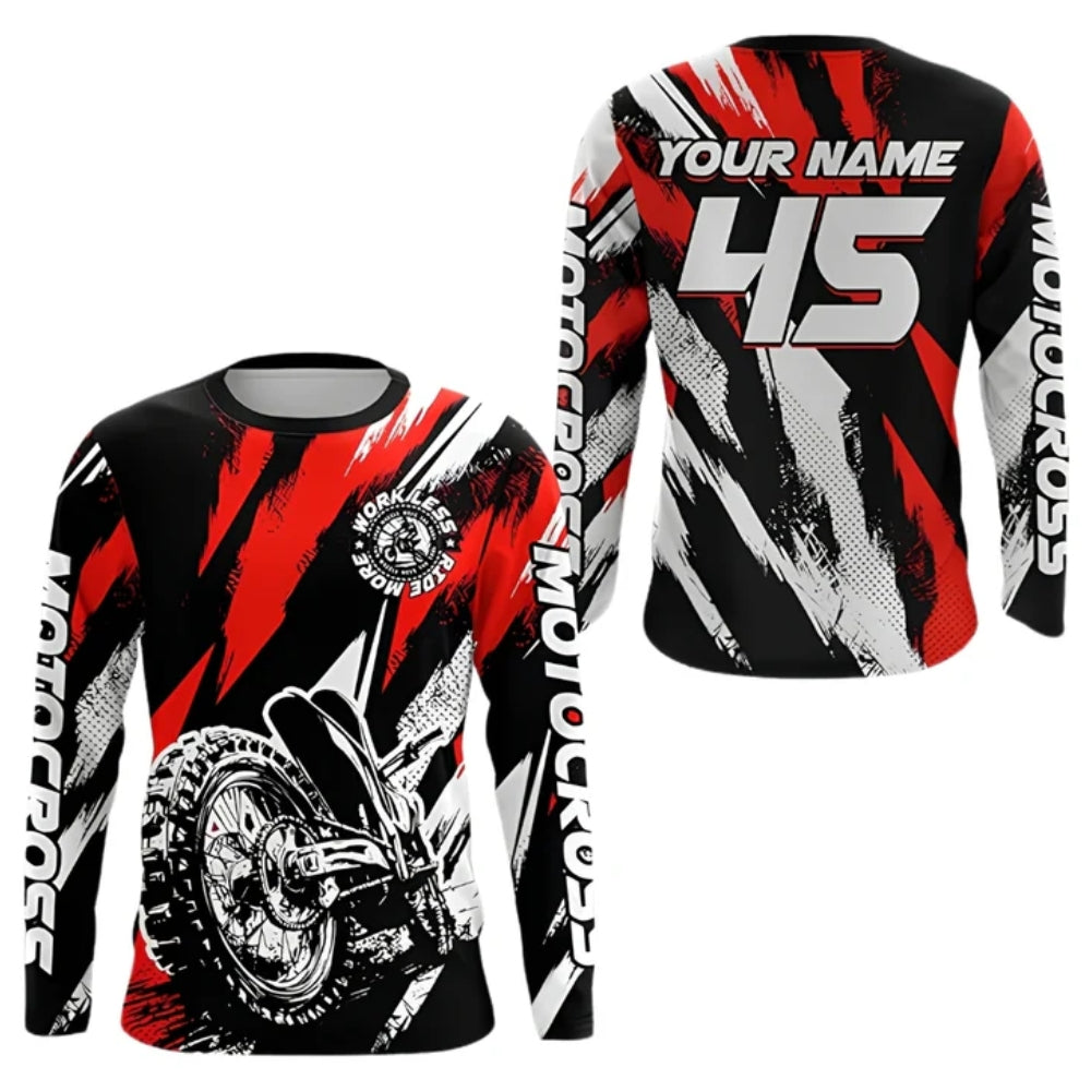 Custom Black Red Motocross Long Sleeve Men Jersey, Custom Racing Dirt Bike Shirts MZ0088