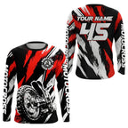 Custom Black Red Motocross Long Sleeve Men Jersey, Custom Racing Dirt Bike Shirts MZ0088