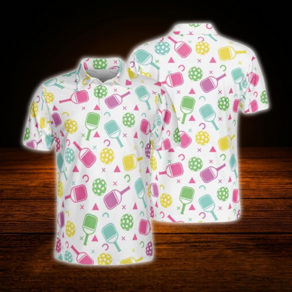 Pickleball Pattern Men's Polo Shirt, Pickleball Player Shirts