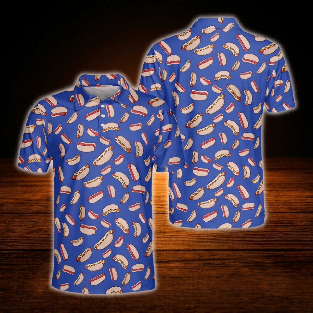 Blue Hot Dog Golf Polo Shirts For Men, Hot Dog Golf Shirts