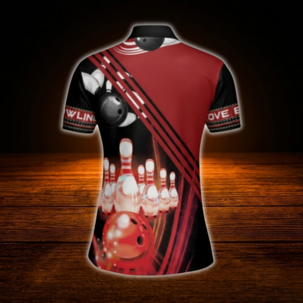 Women's Custom Red Black Bowling Polo Shirt, Custom Women Bowling Shirt